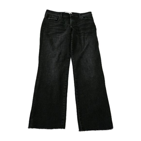 Evereve Jeans Womens 29 Black The Ever Straight High Rise Raw Hem Stretch Boho - Picture 1 of 8